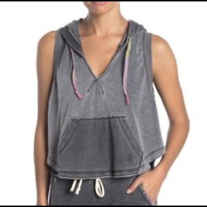 FREE PEOPLE BLUE HOODED TERRY SLEEVELESS TOP MEDIUM